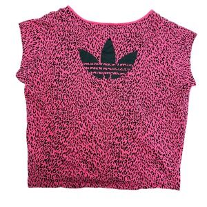Adidas Originals Cheetah Print Top Wide Neck Trefoil Large Hot Pink Black Y2K